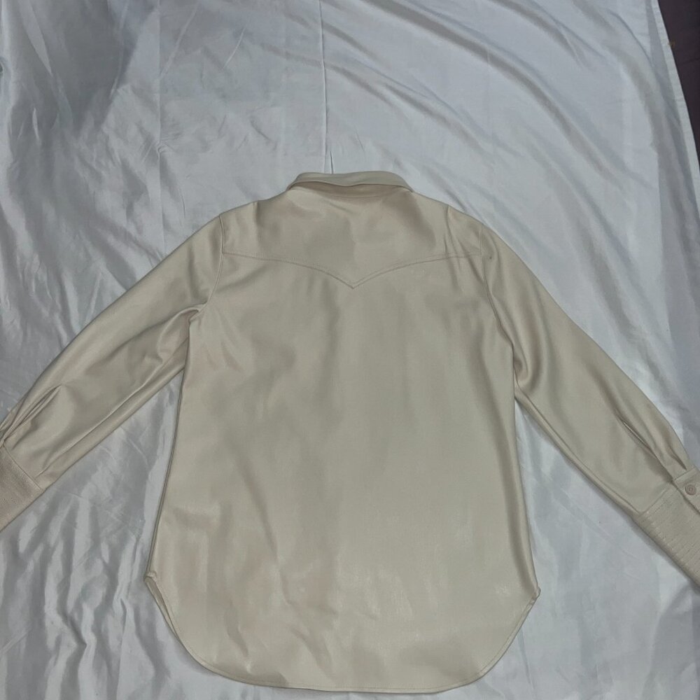 Faux Leather Button-Up Shirt Oatmeal /Cream Small - Picture 5 of 7